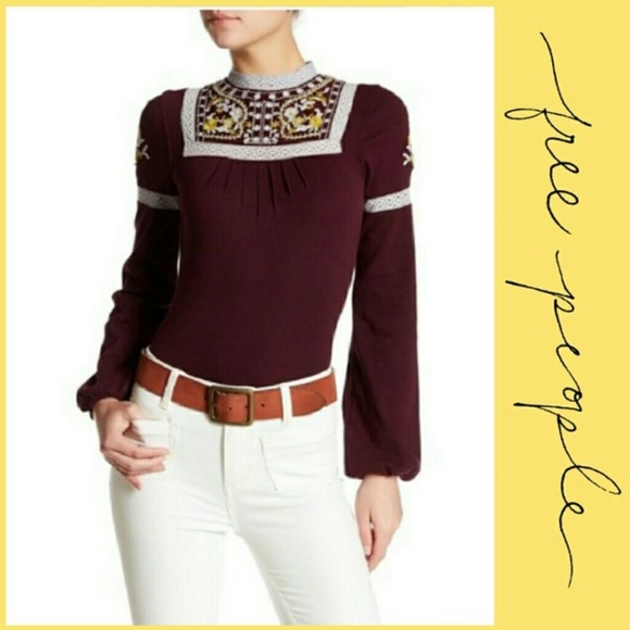 🚫 Sold 🚫 FREE PEOPLE Mock Neck Burgundy Top - Picture 3 of 5